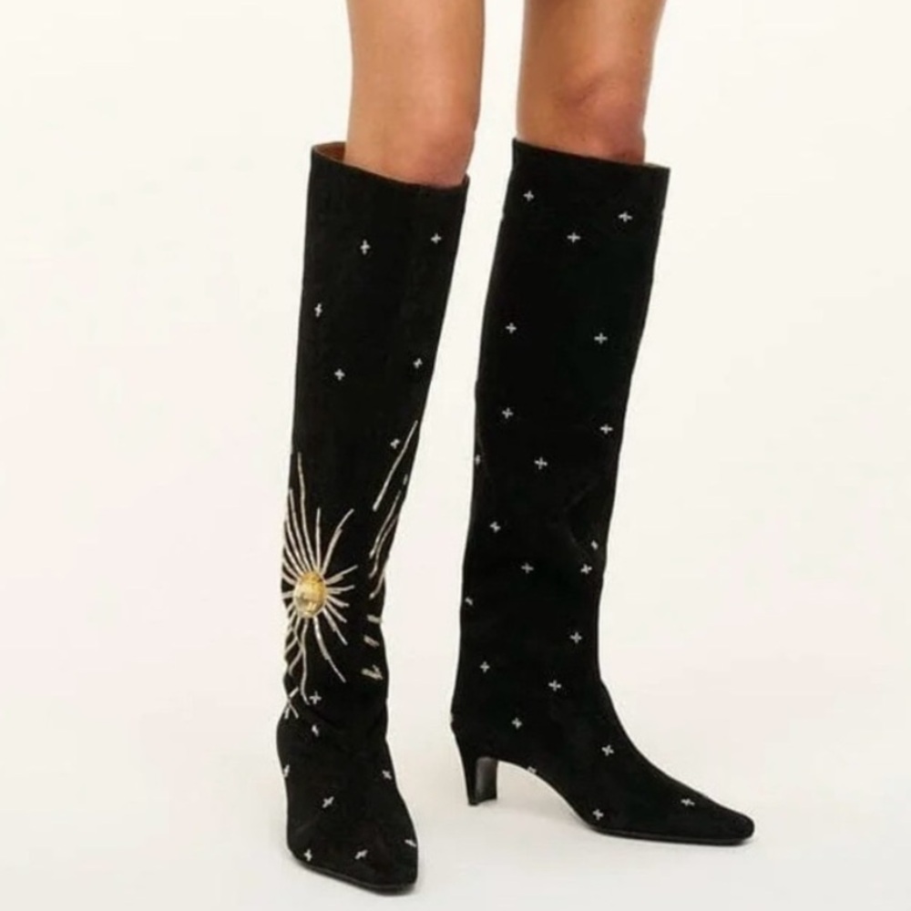 STAUD Black Suede Embellished Wally Boots Brand New Sz 40!